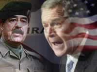 Collage photo of Saddam and George W Bush